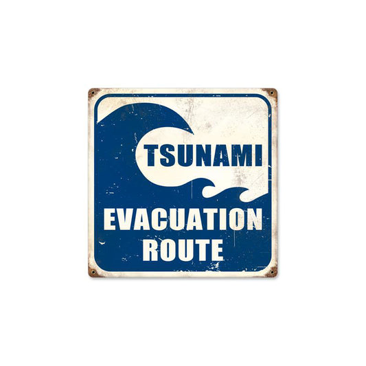 Tsunami Evacuation Vintage Sign