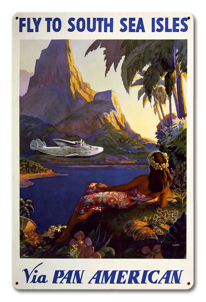 Fly To South Sea Isles Vintage Metal Sign