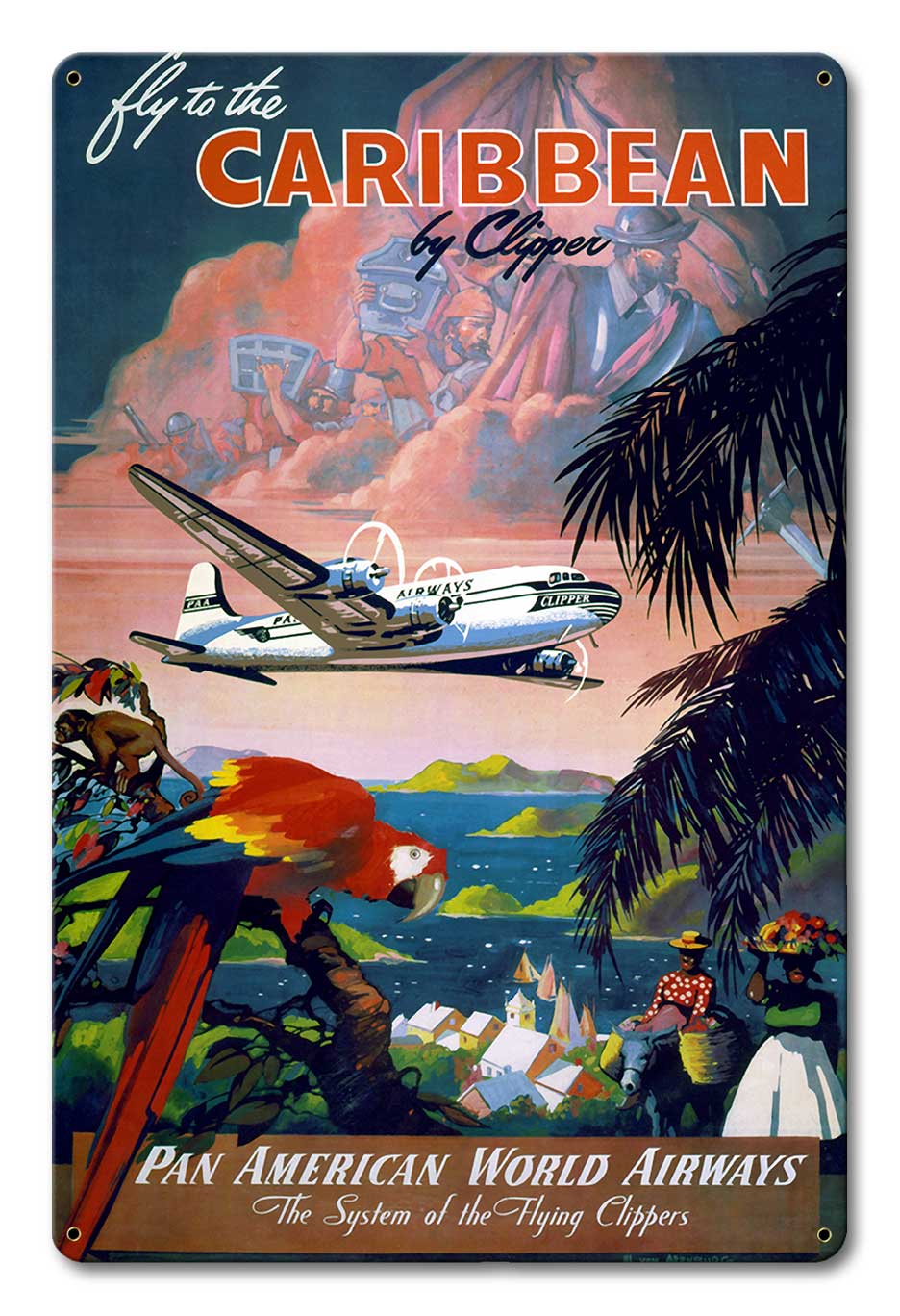 Fly Caribbean Clipper Vintage Metal Sign