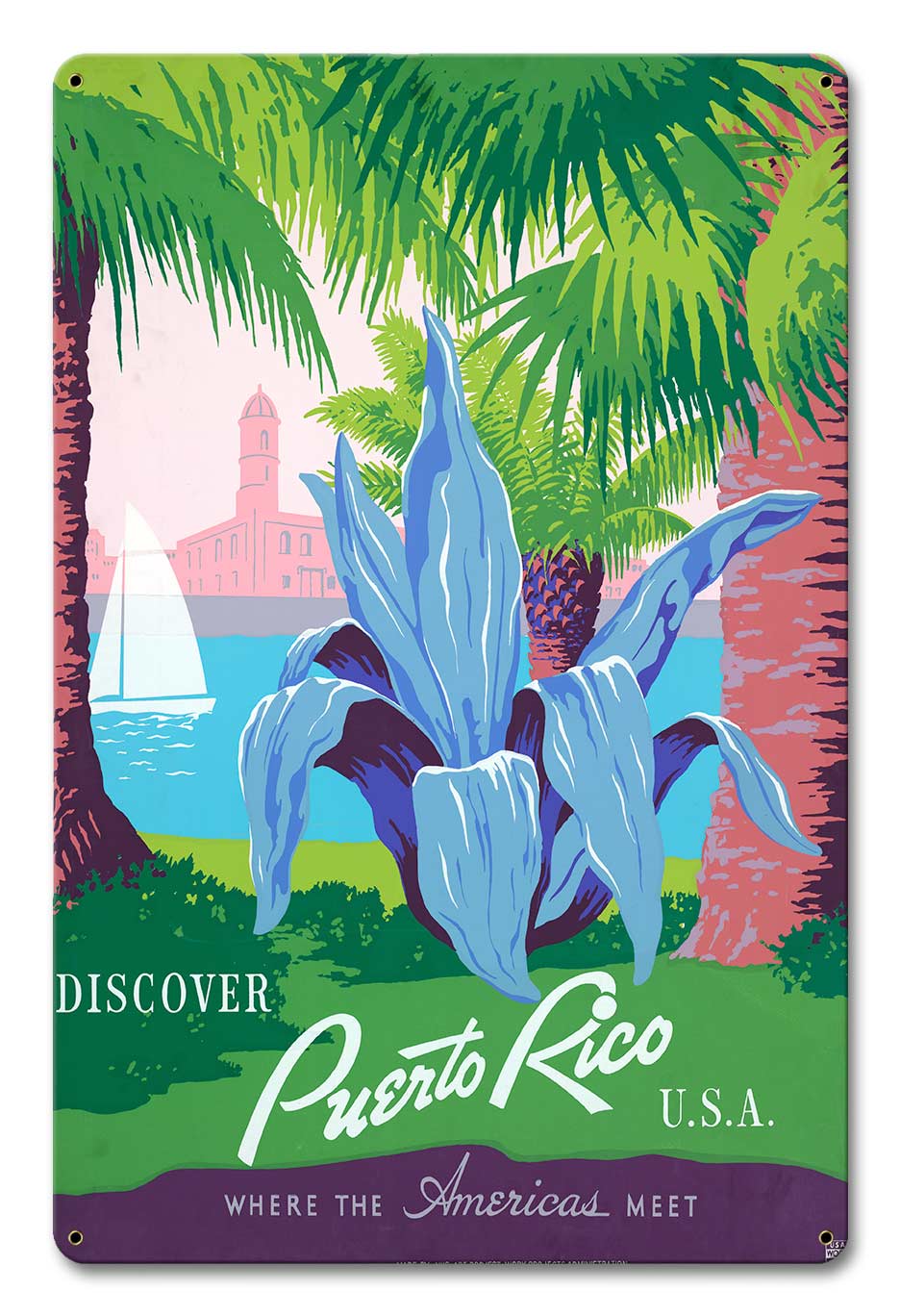 Discover Puerto Rico 2 12 X 18 vintage metal sign
