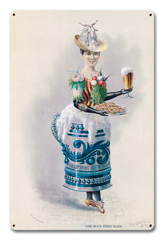 Bock Beer Maid 12 X 18 vintage metal sign