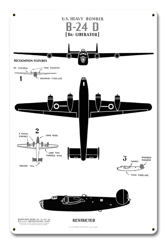 US Heavy Bomber B-24D Metal Sign 12in X 18in 