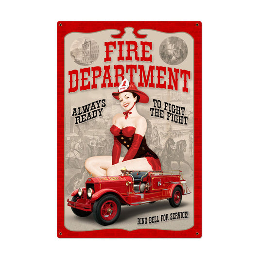 Fire Department Pinup Vintage Sign