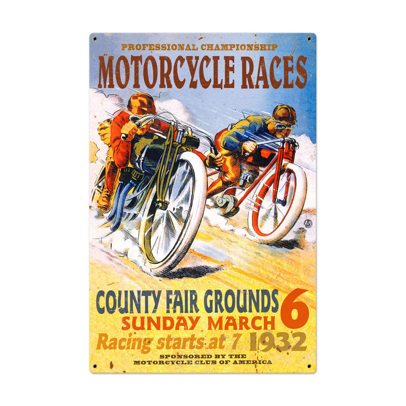 Motorcycle Races Vintage Sign