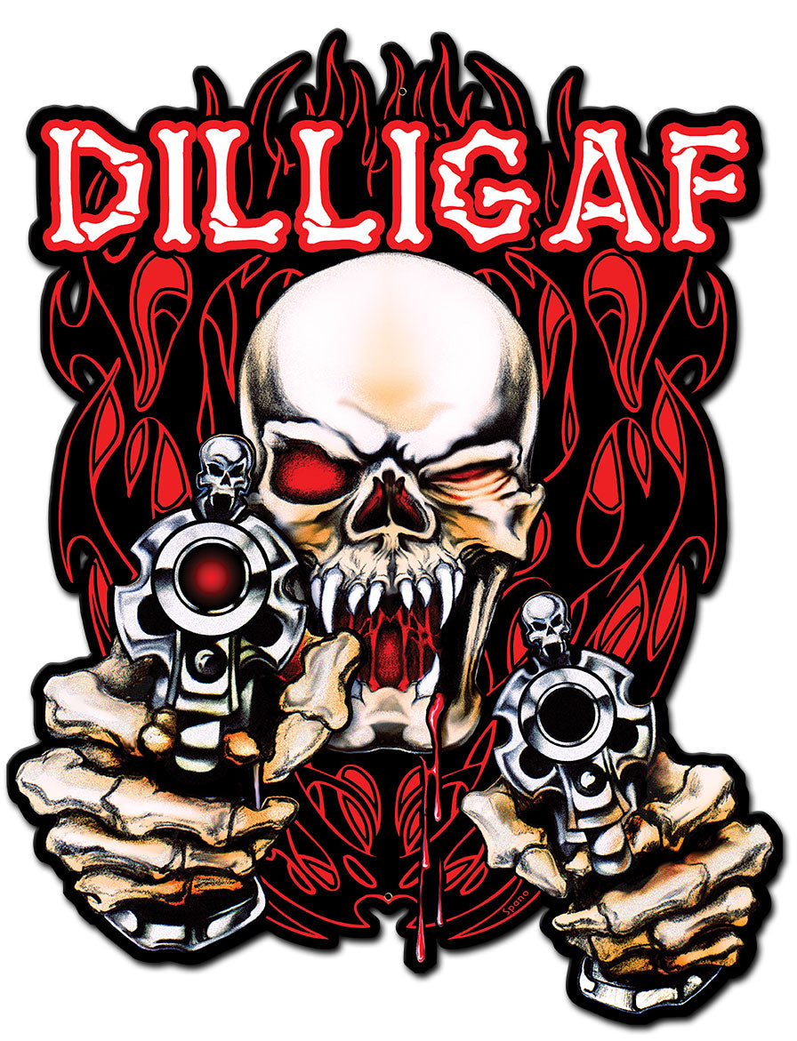 Skull Guns Flames Vintage Sign